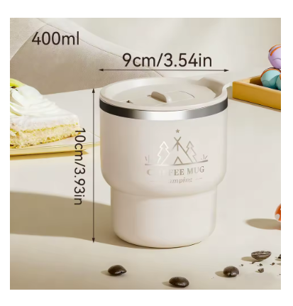 400ML Stainless Steel Thermal Cup – Double-Layer Insulated Water Bottle, Portable Office Coffee & Milk Mug with Leak-Proof Lid