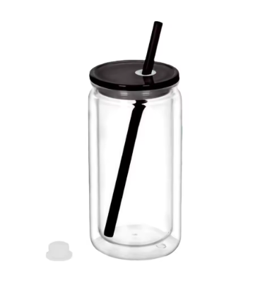 16oz Double Wall Snowglobe Tumbler – Plastic Mason Jar Water Bottle with Pre-Drilled Lid Hole, Reusable DIY Cup for Coffee, Juice & Gifts