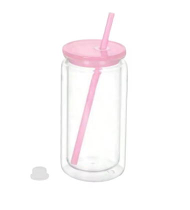 16oz Double Wall Snowglobe Tumbler – Plastic Mason Jar Water Bottle with Pre-Drilled Lid Hole, Reusable DIY Cup for Coffee, Juice & Gifts