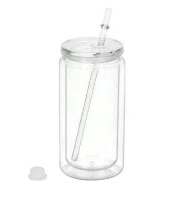 16oz Double Wall Snowglobe Tumbler – Plastic Mason Jar Water Bottle with Pre-Drilled Lid Hole, Reusable DIY Cup for Coffee, Juice & Gifts