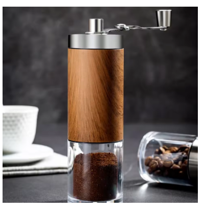 Manual Coffee Bean Grinder with Wood Grain Finish – Portable Hand Crank Coffee Grinder, Stainless Steel Handheld Coffee Mill for Kitchen & Travel