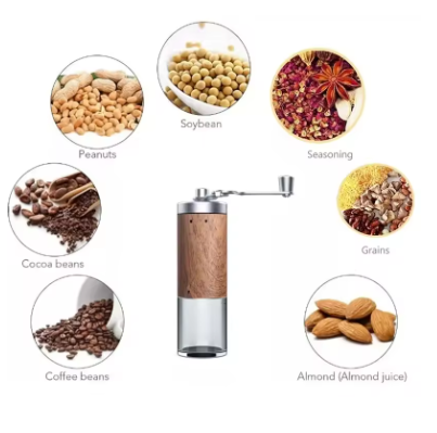 Manual Coffee Bean Grinder with Wood Grain Finish – Portable Hand Crank Coffee Grinder, Stainless Steel Handheld Coffee Mill for Kitchen & Travel