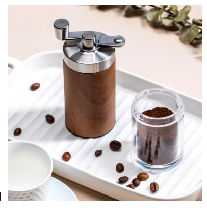 Manual Coffee Bean Grinder with Wood Grain Finish – Portable Hand Crank Coffee Grinder, Stainless Steel Handheld Coffee Mill for Kitchen & Travel