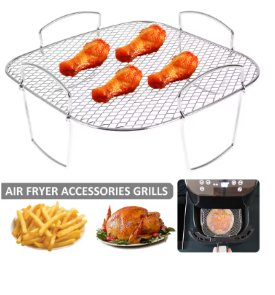 Air Fryer Rack Stainless Steel Multi-Layer Stackable Cooking Rack – BBQ Grill Rack Basket Tray Air Fryer Accessories for Toast, Meat & Vegetables