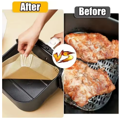 50PCS Air Fryer Disposable Parchment Paper Liners – Non-Stick Wood Pulp Baking Paper for Air Fryer, Steamer & Cheesecake Baking Accessories