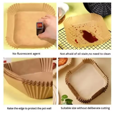 50PCS Air Fryer Disposable Parchment Paper Liners – Non-Stick Wood Pulp Baking Paper for Air Fryer, Steamer & Cheesecake Baking Accessories