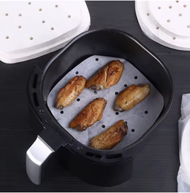 50PCS Square Air Fryer Perforated Parchment Paper – Non-Stick Baking & Steaming Basket Liners, Oil-Proof Cooking Paper