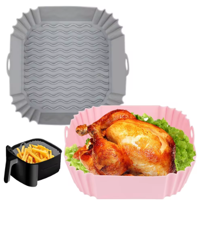 Reusable Silicone Air Fryer Liners – Non-Stick Square Fryer Basket Mats, Heat-Resistant Replacement for Parchment Paper, Easy-Clean Air Fryer Accessories