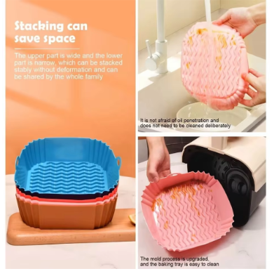 Reusable Silicone Air Fryer Liners – Non-Stick Square Fryer Basket Mats, Heat-Resistant Replacement for Parchment Paper, Easy-Clean Air Fryer Accessories