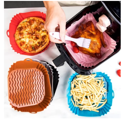 Reusable Silicone Air Fryer Liners – Non-Stick Square Fryer Basket Mats, Heat-Resistant Replacement for Parchment Paper, Easy-Clean Air Fryer Accessories