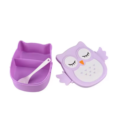 1PC Portable Cartoon Owl Lunch Box – Insulated Plastic Bento Box, Microwave Safe Fresh-Keeping Food Container for Kids & Adults