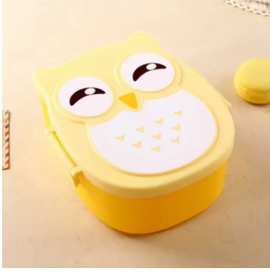 1PC Portable Cartoon Owl Lunch Box – Insulated Plastic Bento Box, Microwave Safe Fresh-Keeping Food Container for Kids & Adults
