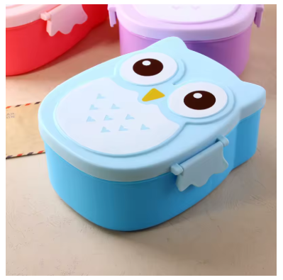 1PC Portable Cartoon Owl Lunch Box – Insulated Plastic Bento Box, Microwave Safe Fresh-Keeping Food Container for Kids & Adults