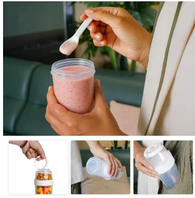 Double Layer Oatmeal Cup Lunch Box – Portable Leakproof Oat Container with Compartments, Reusable Fruit & Yogurt Preservation Jar