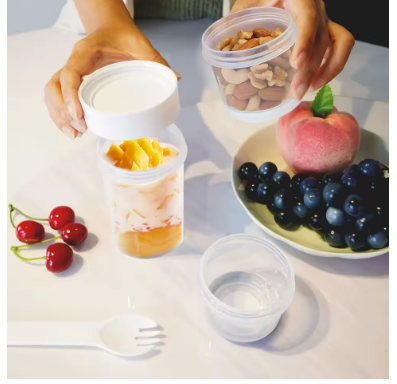 Double Layer Oatmeal Cup Lunch Box – Portable Leakproof Oat Container with Compartments, Reusable Fruit & Yogurt Preservation Jar
