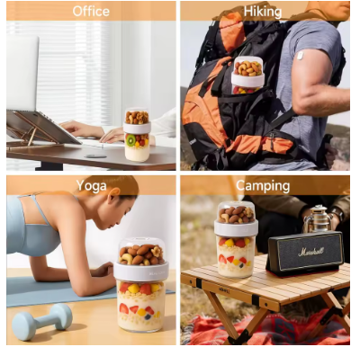 Double Layer Oatmeal Cup Lunch Box – Portable Leakproof Oat Container with Compartments, Reusable Fruit & Yogurt Preservation Jar