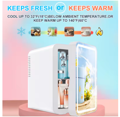 6L LED Mirror Beauty Mini Fridge – Portable Skincare & Cosmetics Refrigerator with Hot & Cold Storage for Makeup, Face Masks & Drinks