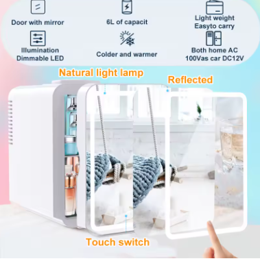 6L LED Mirror Beauty Mini Fridge – Portable Skincare & Cosmetics Refrigerator with Hot & Cold Storage for Makeup, Face Masks & Drinks