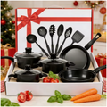 13-Piece Non-Stick Cookware Set – Induction Ready Frying Pan & Soup Pot Set with Cooking Spoons, Black Kitchen Pots & Pans Set