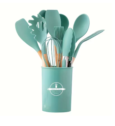 12PCS Silicone Cooking Utensils Set – Heat-Resistant Non-Stick Kitchen Utensils with Handle & Storage Bucket, Cooking Tools Set