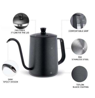 350/600ML Gooseneck Pour Over Coffee Kettle – Stainless Steel Drip Kettle with Swan Neck Thin Spout for Precise Brewing
