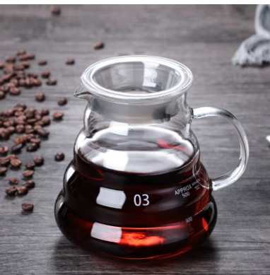 360/600/800ML Heat-Resistant Glass Coffee Pot – Clear Pour Over Kettle with Lid, Sharing Server for Coffee & Espresso Brewing