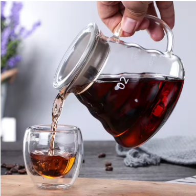 360/600/800ML Heat-Resistant Glass Coffee Pot – Clear Pour Over Kettle with Lid, Sharing Server for Coffee & Espresso Brewing
