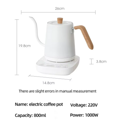 1000W Gooseneck Electric Kettle 800ML – Smart Temperature Control Pour Over Coffee Pot, Rapid Heating Stainless Steel Teapot