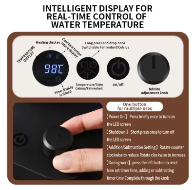 1L Smart Temperature Control Electric Gooseneck Kettle 220V/110V Stainless Steel Hand Brew Coffee Rapid Heating Kettle