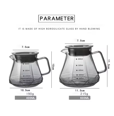 Eeseph Espresso Glass Carafe – Pour Over Coffee Sharing Pot, Diamond Glass Coffee Filter Kettle 400ML / 600ML