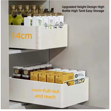 Pull-Out Kitchen Storage Rack with Slide Rails – Drawer-Type Cabinet Organizer Tray for Spices, Bottles & Pantry Storage