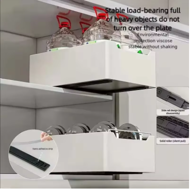 Pull-Out Kitchen Storage Rack with Slide Rails – Drawer-Type Cabinet Organizer Tray for Spices, Bottles & Pantry Storage