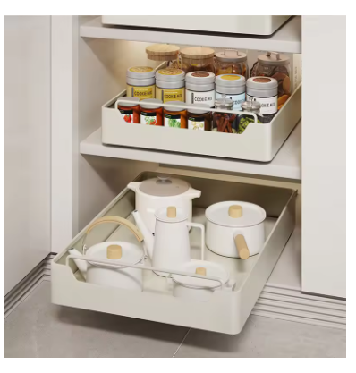 Metal Pull-Out Kitchen Storage Rack with Slide Rails – Drawer Organizer Tray for Spices, Bottles & Cabinet Pantry Storage