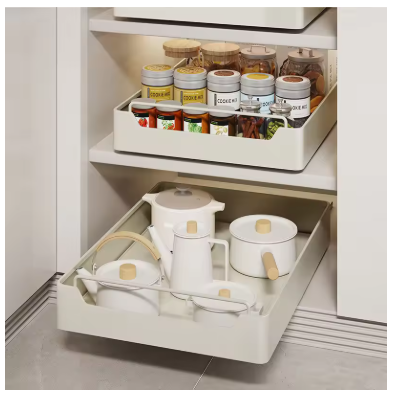 Metal Pull-Out Kitchen Storage Rack with Slide Rails – Drawer Organizer Tray for Spices, Bottles & Cabinet Pantry Storage