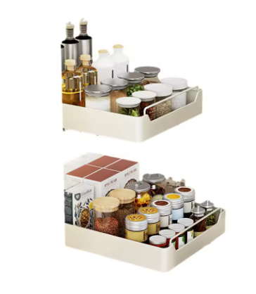 Metal Pull-Out Kitchen Storage Rack with Slide Rails – Drawer Organizer Tray for Spices, Bottles & Cabinet Pantry Storage