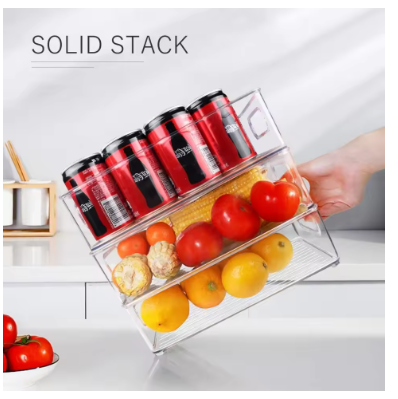 1/2/3PCS Clear Pantry Storage Bins with Handles – Stackable Refrigerator & Cabinet Organizer Containers for Kitchen Storage