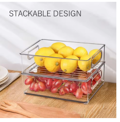1/2/3PCS Clear Pantry Storage Bins with Handles – Stackable Refrigerator & Cabinet Organizer Containers for Kitchen Storage