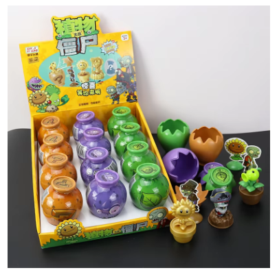 12PCS Plants vs Zombies 2 Surprise Box Toy Set – Peashooter, Sunflower & Pirate Captain Zombie Mini Figure Collection for Kids
