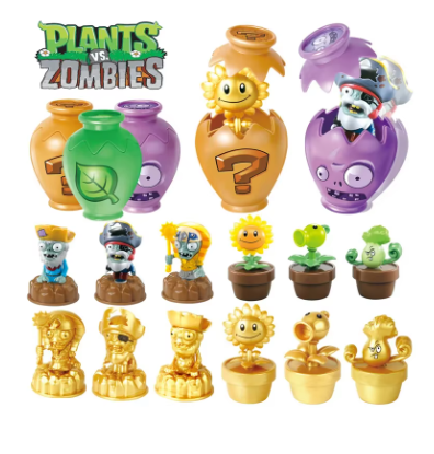 12PCS Plants vs Zombies 2 Surprise Box Toy Set – Peashooter, Sunflower & Pirate Captain Zombie Mini Figure Collection for Kids