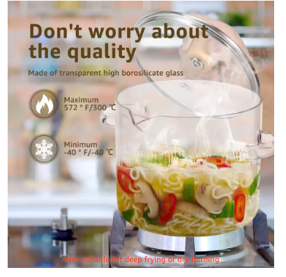 1.6L / 2.3L Glass Cooking Pot with Lid – High Borosilicate Heat-Resistant Saucepan for Soup, Cereal & Baking, Clear Stove Safe Cookware