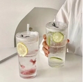 Iced Coffee Cups with Lids: Coffee Bar Accessories - Ribbed Glass Tumbler with Straw and Lid 4Pcs - 20oz Leak Proof Tumbler - Reusable Glass Cups and Tumblers with Lid and Straws for To Go Iced Coffee