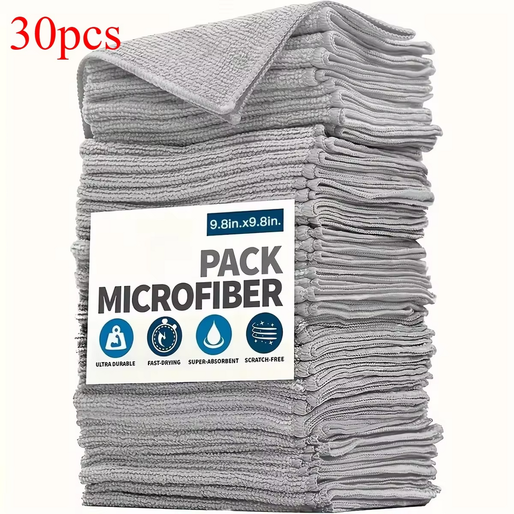 Microfiber Kitchen Towel Set (5/10/20 PCS) – Ultra-Fine Fiber Cleaning Cloths, Soft, Highly Absorbent & Stain-Removing Light Gray Dish Towels