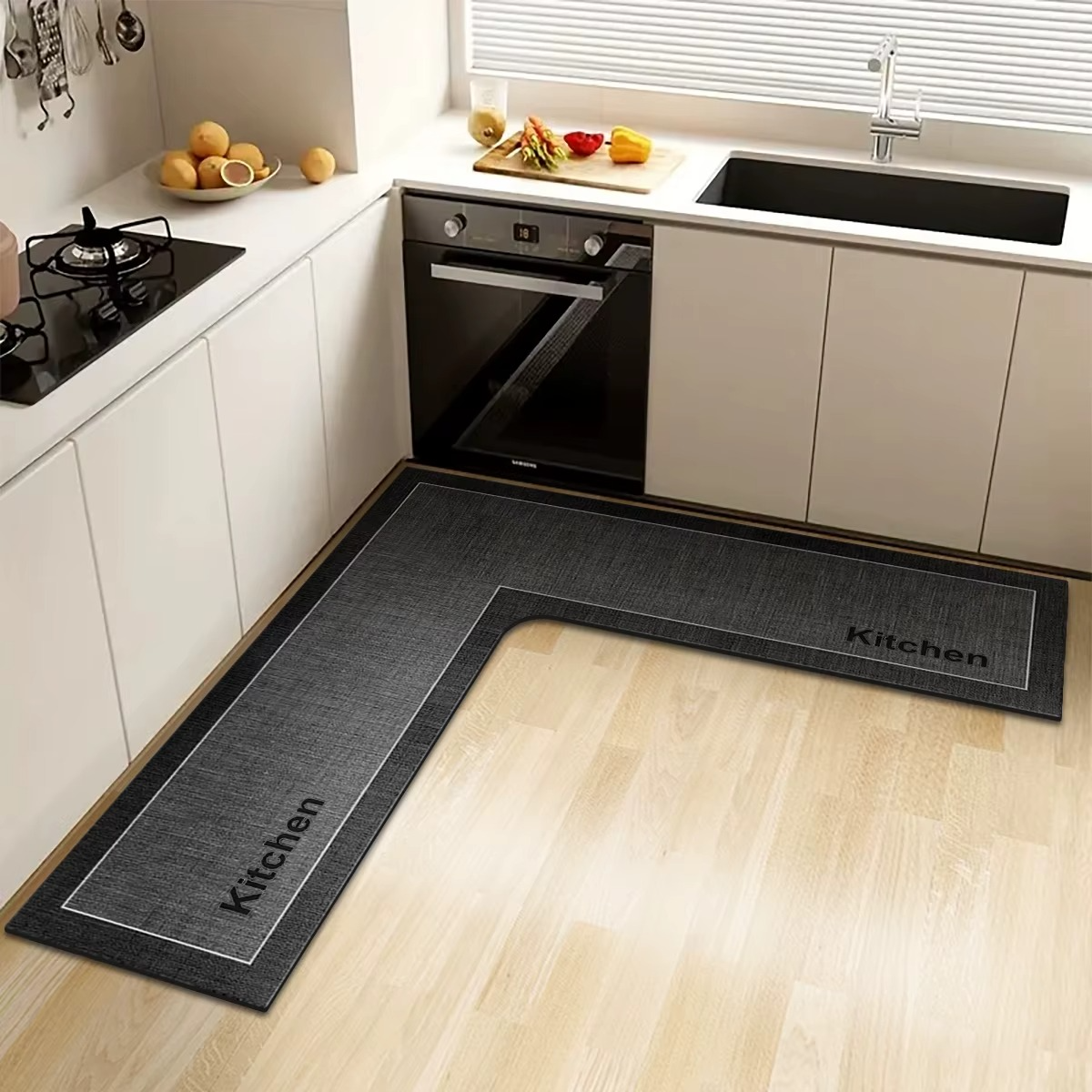 Simple Kitchen Non-Slip Floor Mat – L-Shaped Corner Diatom Mud Absorbent Mat – Printed Bathroom Foot Mat & Door Mat for Kitchen, Bathroom & Home Entrance