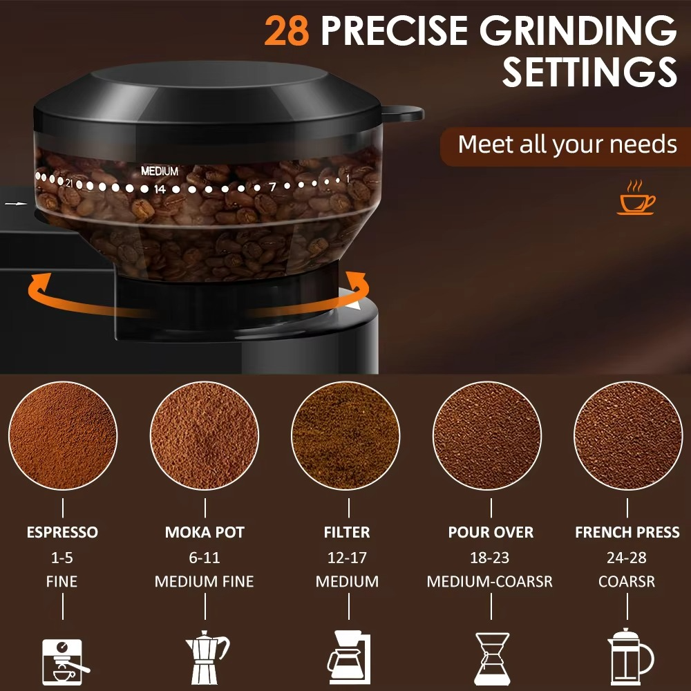 Automatic Burr Coffee Grinder Electric – 28 Adjustable Grind Settings Coffee Bean Mill for Espresso, French Press & Drip Coffee