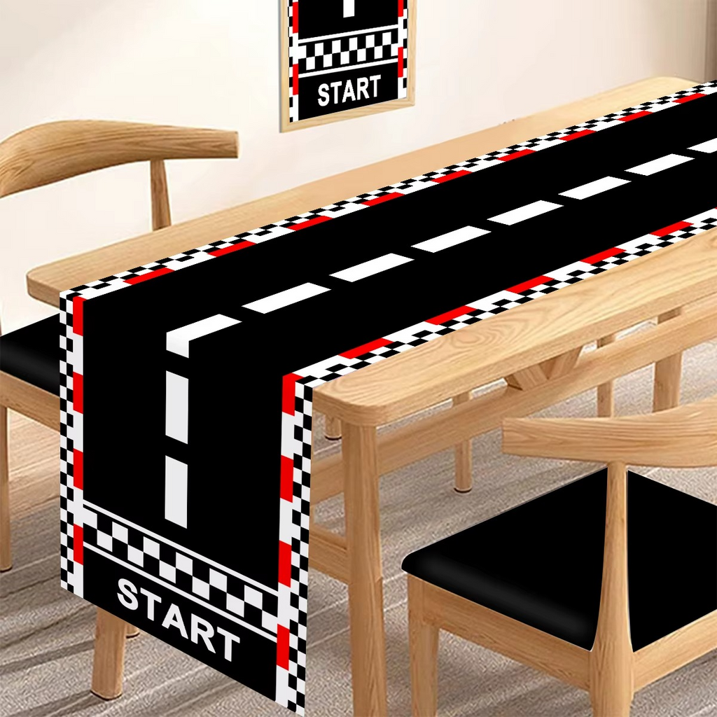 Racing Car Birthday Party Table Runner – Polyester Table Cover for Kids Birthday Party, Kitchen & Home Decoration