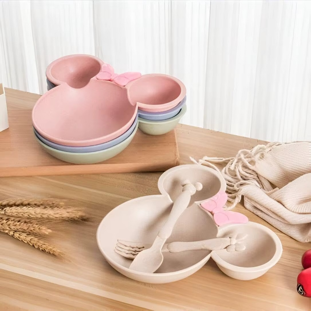 Kids Dinnerware Set 3-Piece – Toddler Plate, Bowl, Spoon & Fork Set, Durable Plastic Feeding Tableware for Children