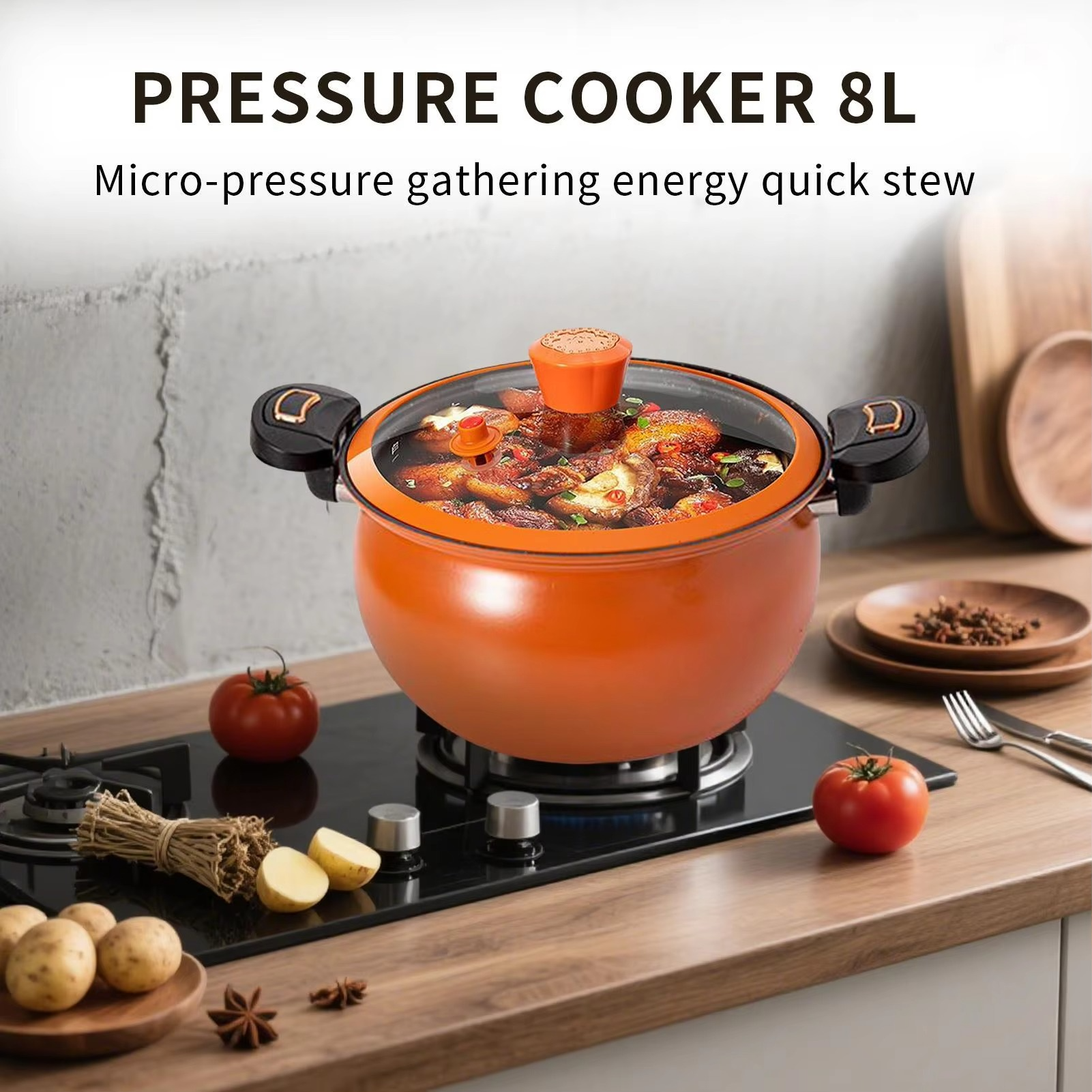 Pressure Cooker Kitchen Cooking Pot Fast Heating Non Stick with See Through Lid for Boil Cook Soup Food Home Induction Stoves