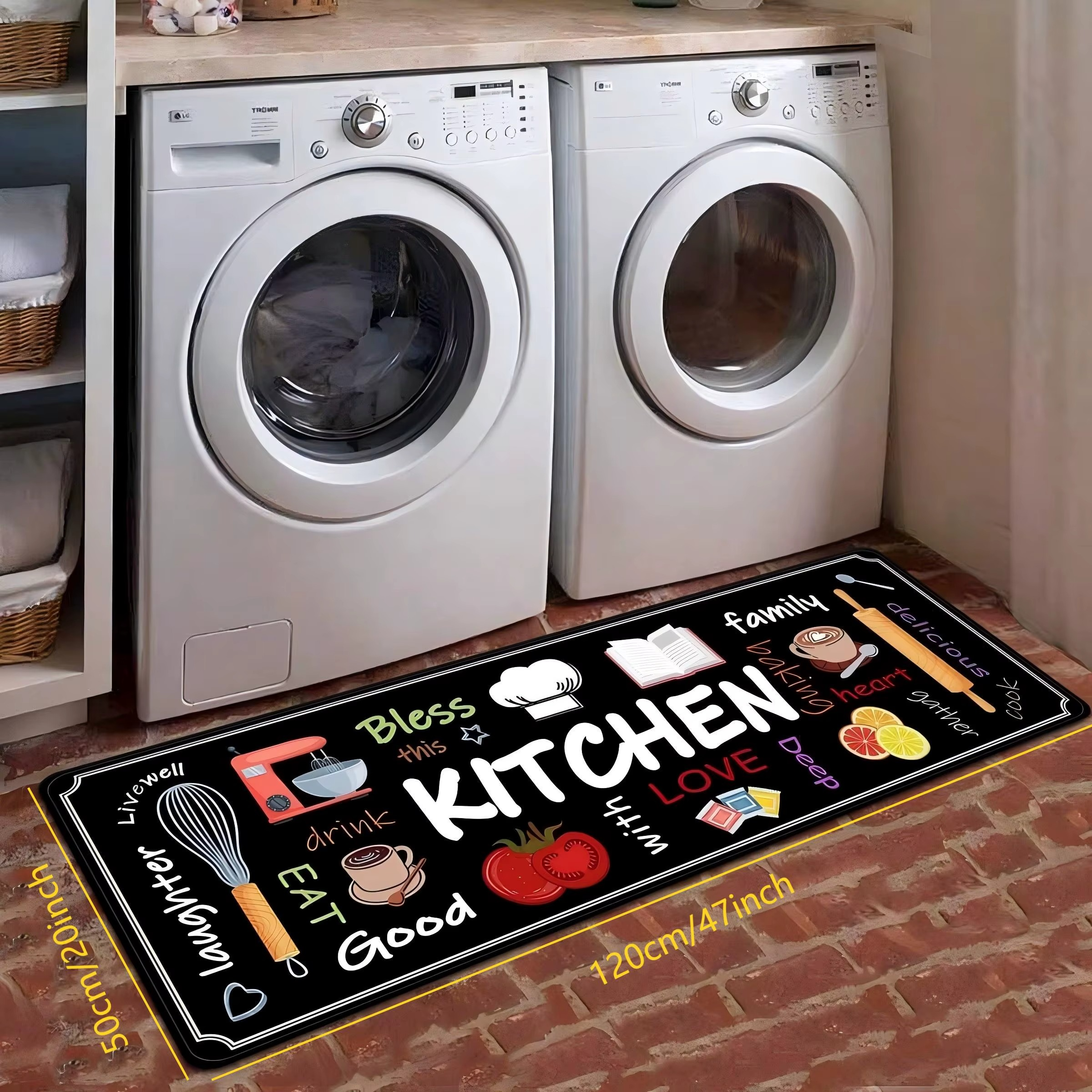 1/2 Pcs Kitchen Printed Floor Mat – Durable & Wear-Resistant Kitchen Rug Set – Non-Slip Home Floor Carpet for Kitchen, Laundry Room, Bathroom & Home Décor