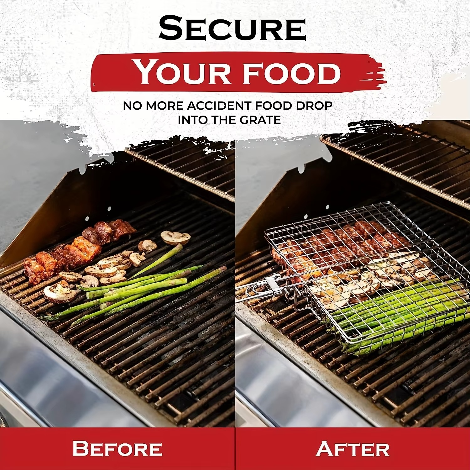 Portable Grill Basket, BBQ Grilling Basket for Outdoor Grill with Removable Handle, Stainless Steel Camping Cooking Grill Accessories for Chicken Fish Vegetable