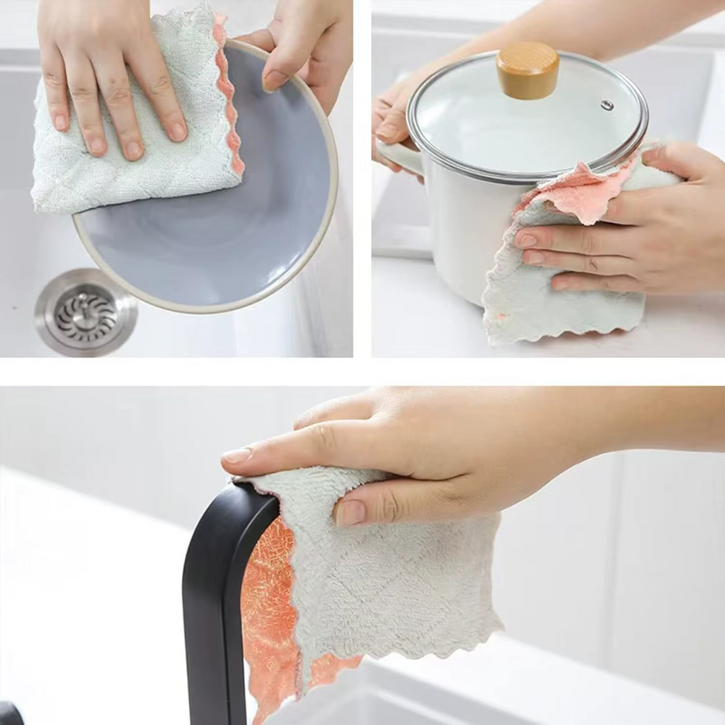 Super Absorbent Microfiber Kitchen Cleaning Towels – Double Layer Non-Stick Oil Dishcloths, Reusable Washing Cloths & Scouring Pads